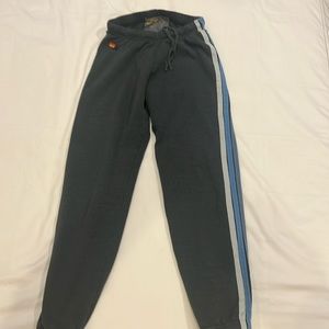 Aviator nation charcoal sweatpants with blue five stripes